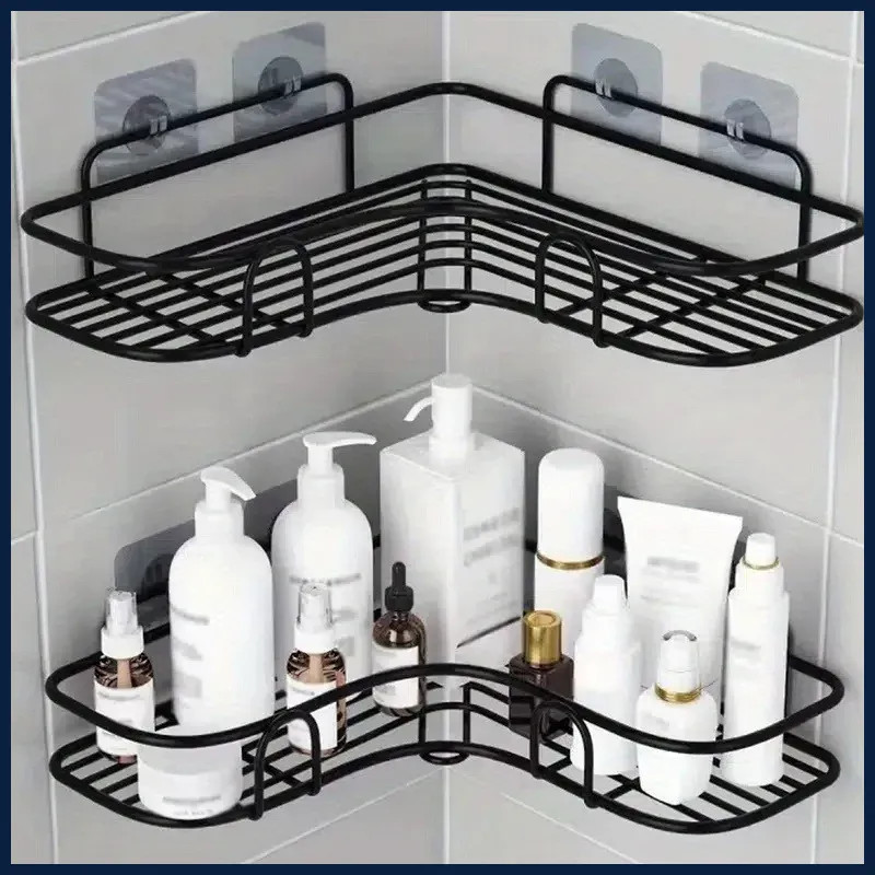 Space saving corner shower rack - triangular bathroom organizer without
