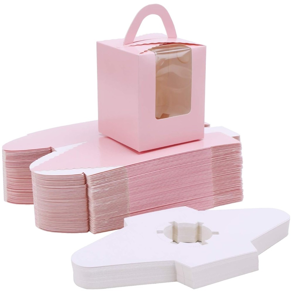 Pink Cupcake Boxes Carriers, 50pcs Portable Holders