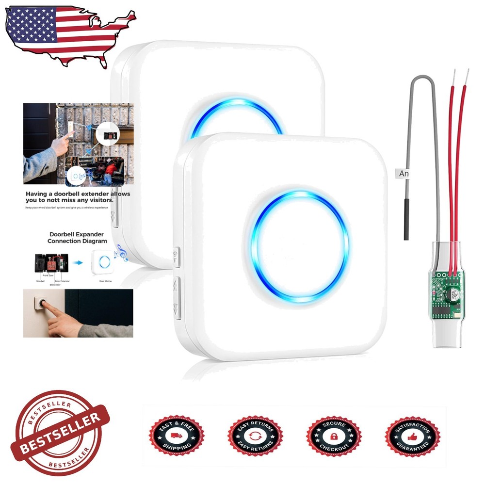 Wireless Doorbell Extender 656FT Range 58 Chimes 5 Vol White