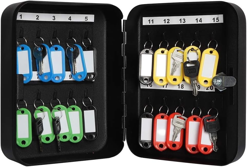 Lockable Wall Mount Key Lock Box with 20 Hooks - Secure Key Storage Solution