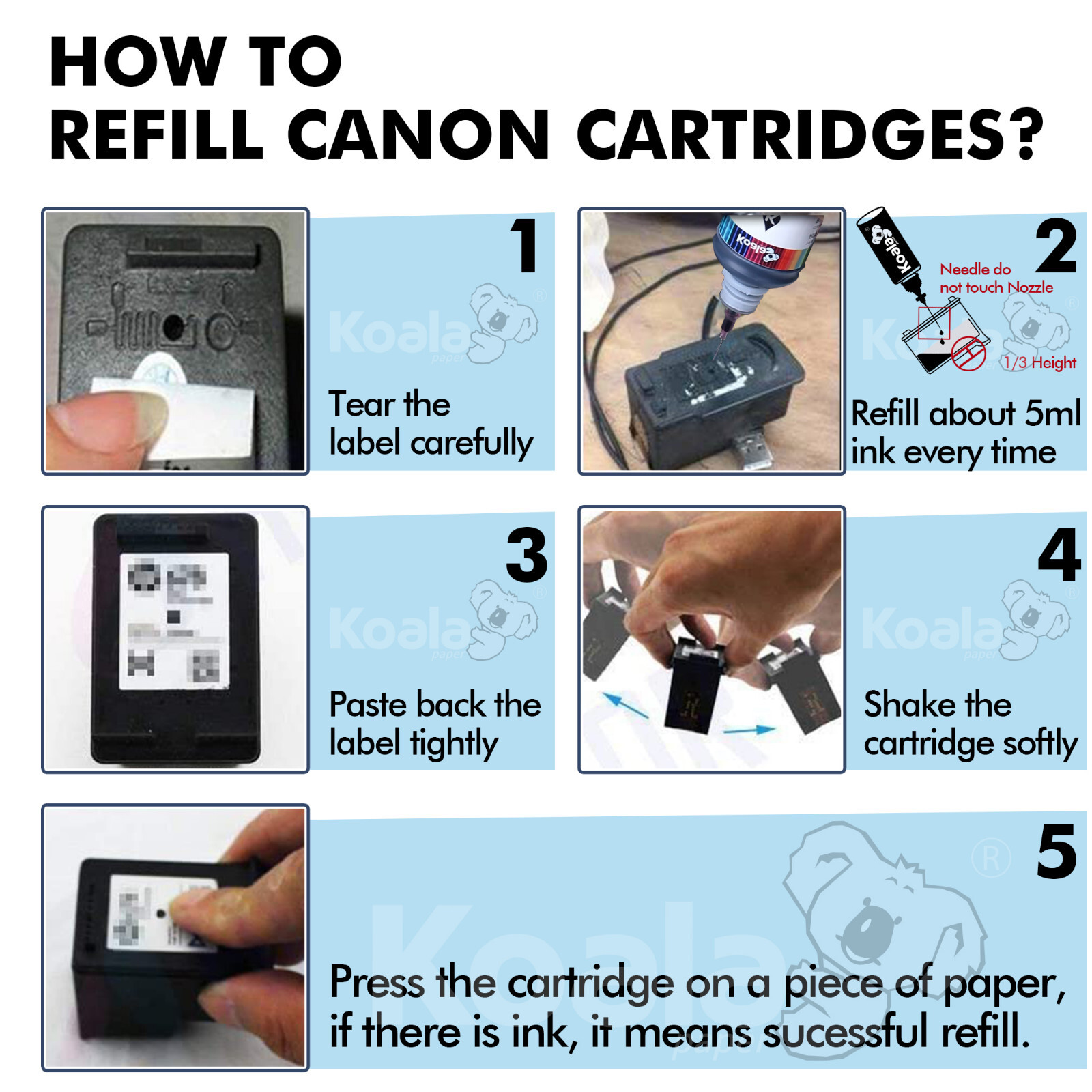 Koala Ink Refill Kits for Canon / Epson / HP / Kodark / Lexmark / Brother Inkjet