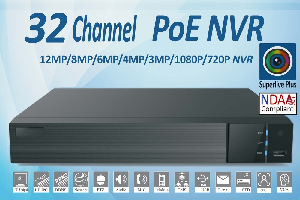 SuperLive Plus 12MP 4K 32CH NVR With 16 PoE Ports For IP Network Cameras