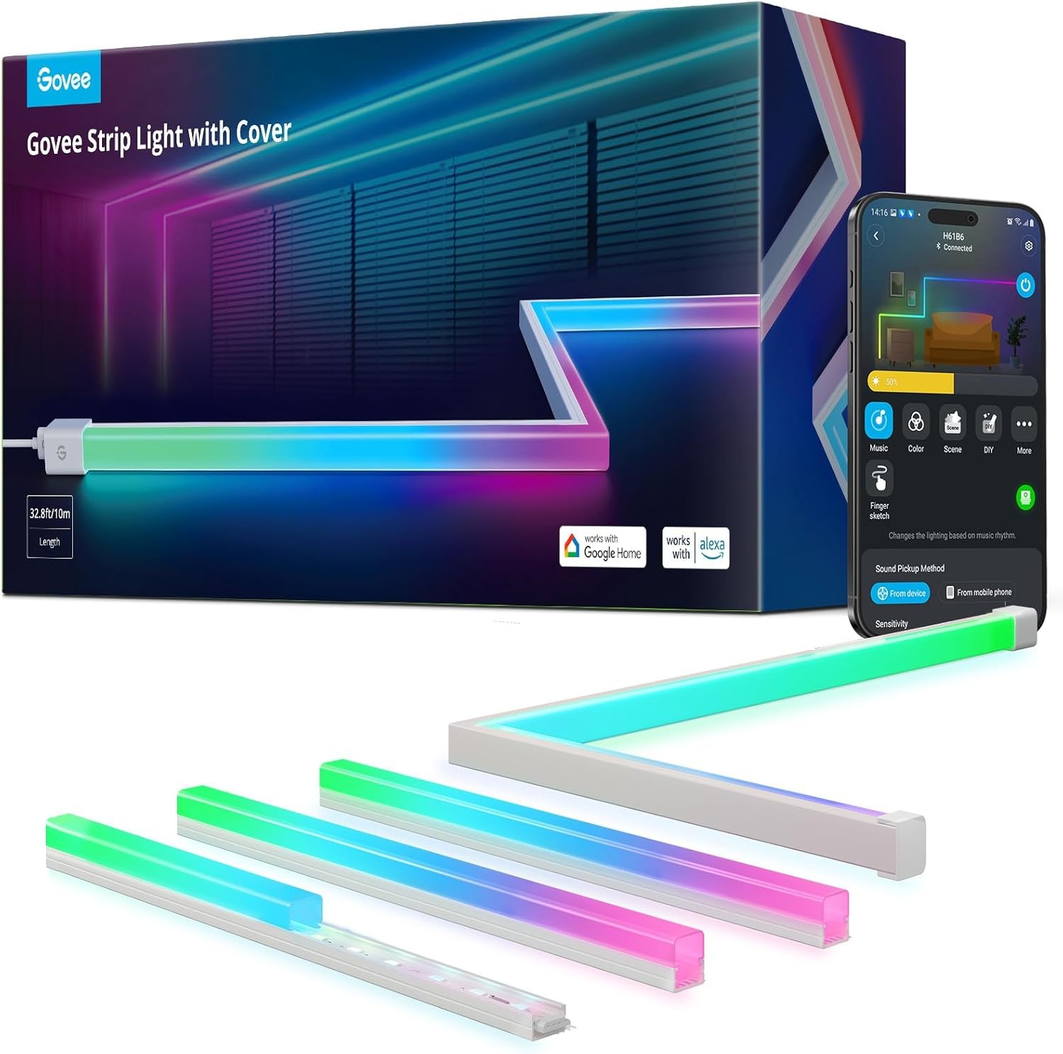 LED Strip Lights 32.8ft with Covers,Smart Lights Work with Alexa and Google