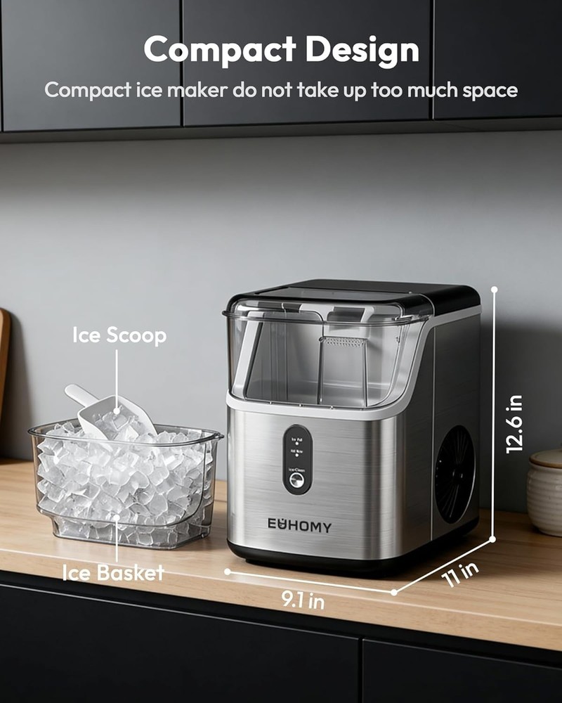 Fast Countertop Sonic Ice Maker, Self-Cleaning