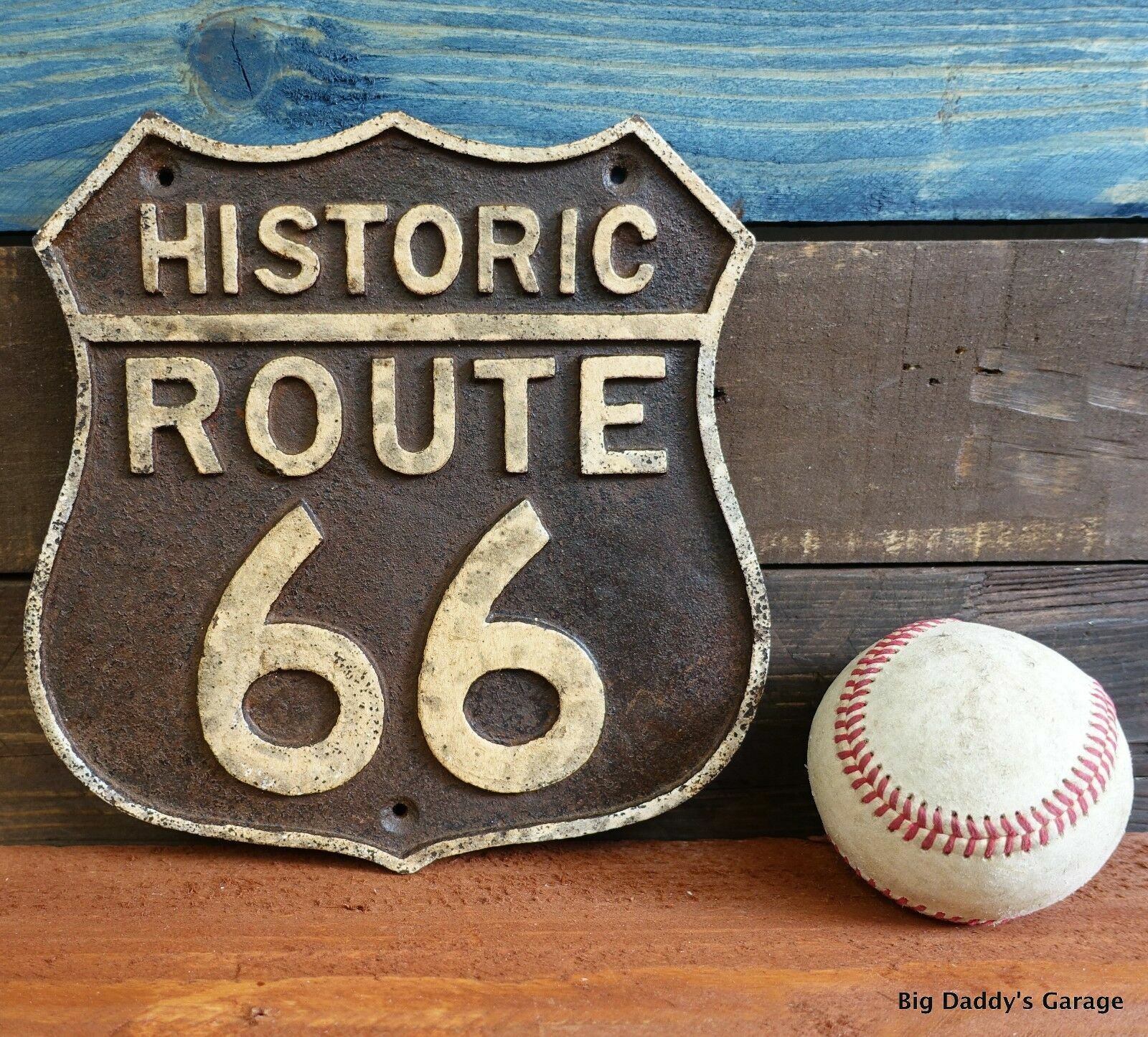 Historic Route 66 Cast Iron Plaque Sign Antique Rustic Vintage Embossed Finish