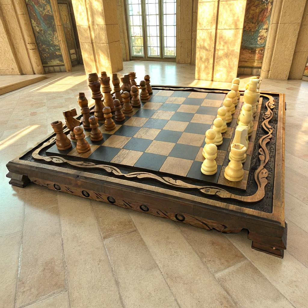 Vintage Chess Board Set Handmade Walnut Wood Staunton Pieces 14.2" Gift for Son