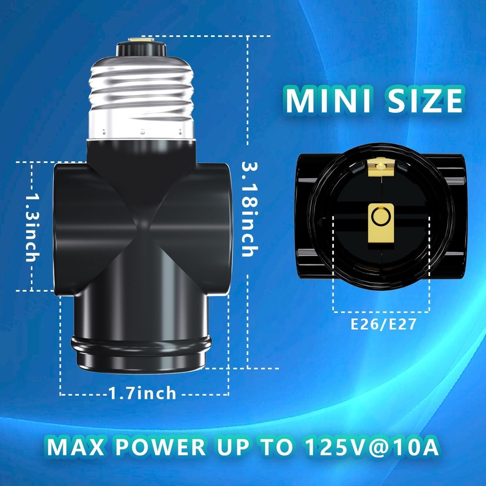 2 Pack, Light Socket to Plug Adapter, Convert E26 Light Socket to 3-Prong Out...