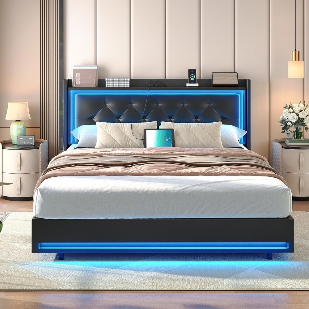 Queen Bed Frame with Headboard Upholstered Bed Frame Metal Platform Frame