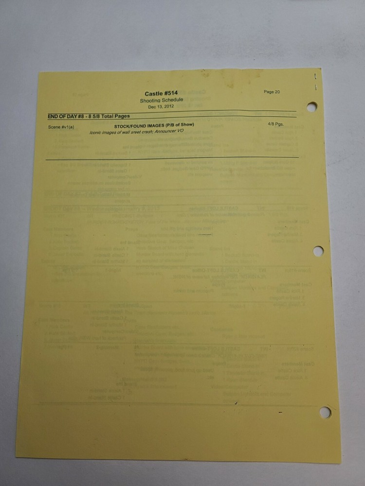CASTLE / David Grae TV Script, Patrick Fabian episode "Reality Star Struck"