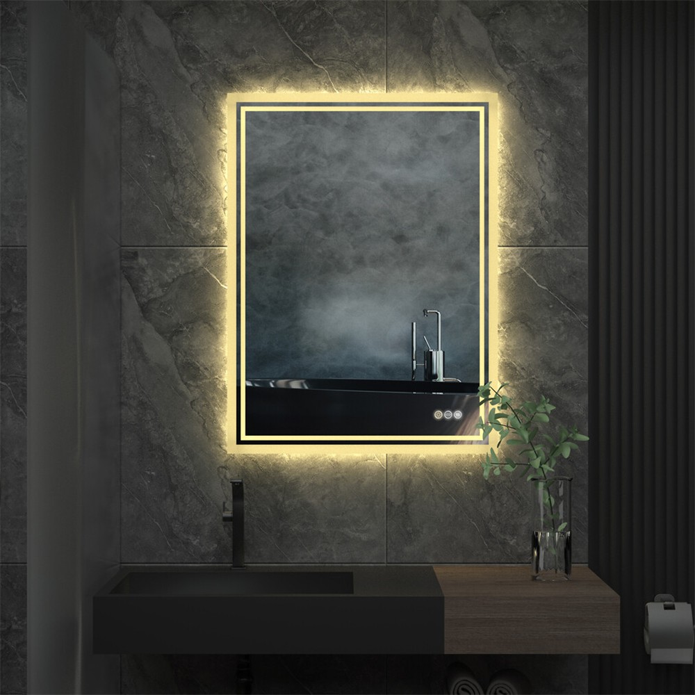 Rectangle Slim LED Bathroom Mirror Hanging Makeup Mirror Demister Sensor Switch