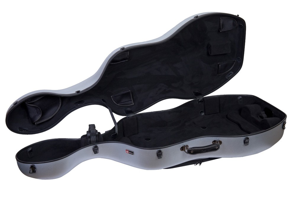 Crossrock Poly Carbon Composite Case fits for 4/4 Size Cello with Wheels-Silver