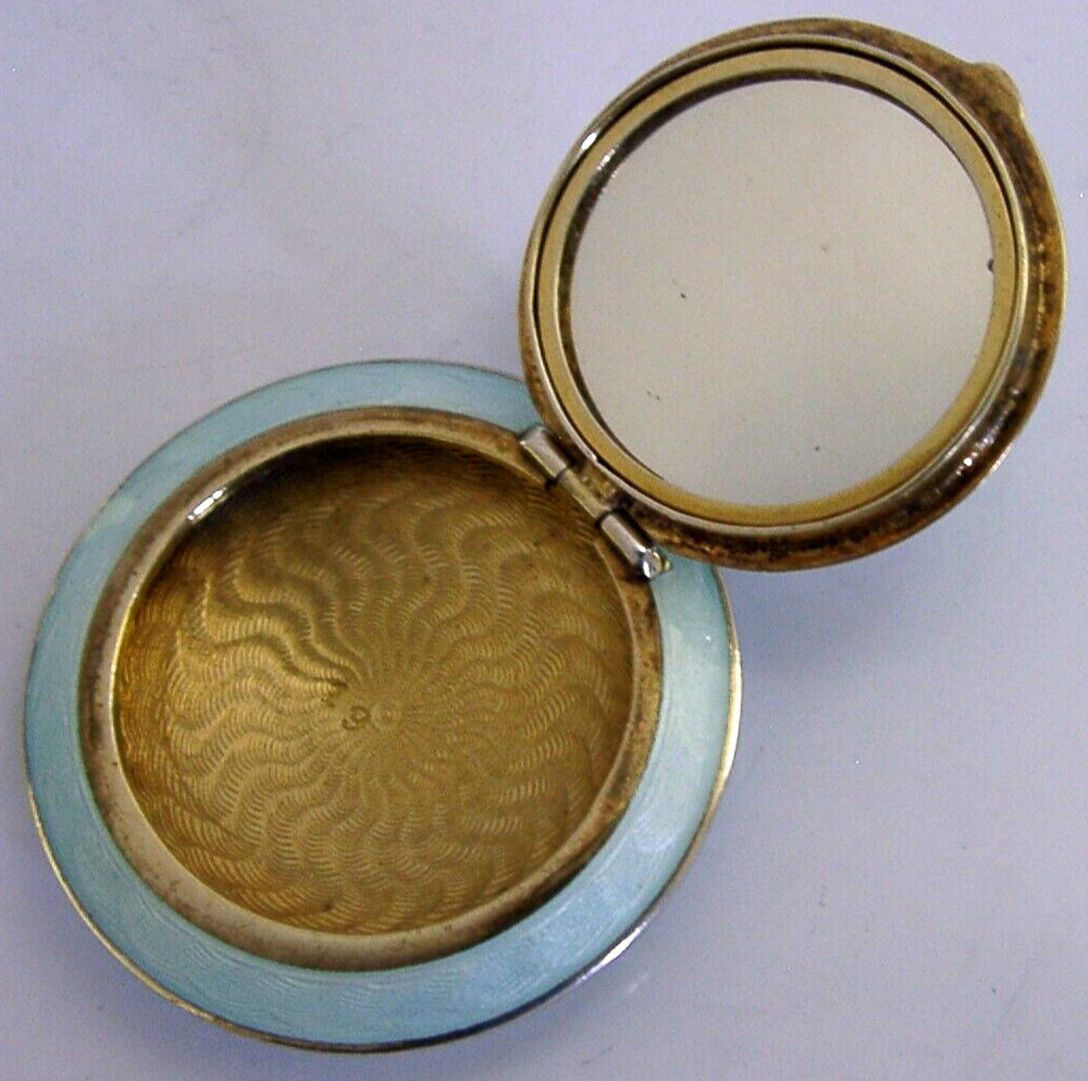 BEAUTIFUL SOLID STERLING SILVER ENAMEL BOX COMPACT c1920 ANTIQUE