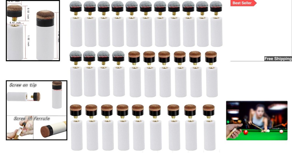 60Pcs 13mm Hard & Soft Cue Tips with Ferrules - Billiard Replacement Set