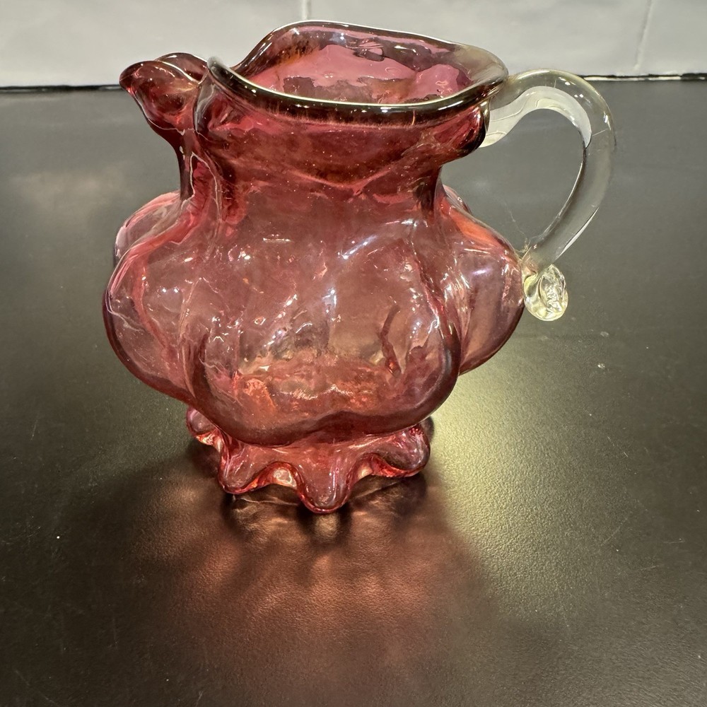Kanawha Hand Blown Glass Cranberry Optic Pitcher