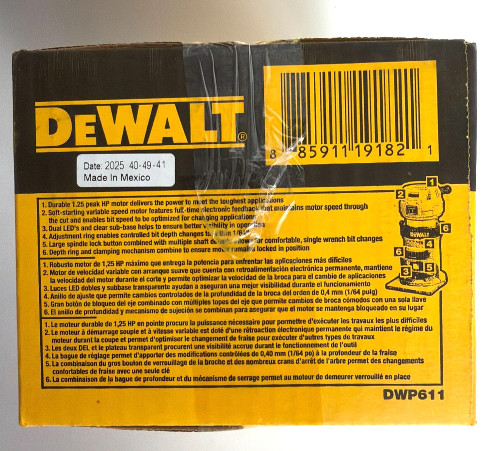 [NEW] (DWP611) DEWALT 1-1/4 HP Max Torque Variable Speed Compact Router