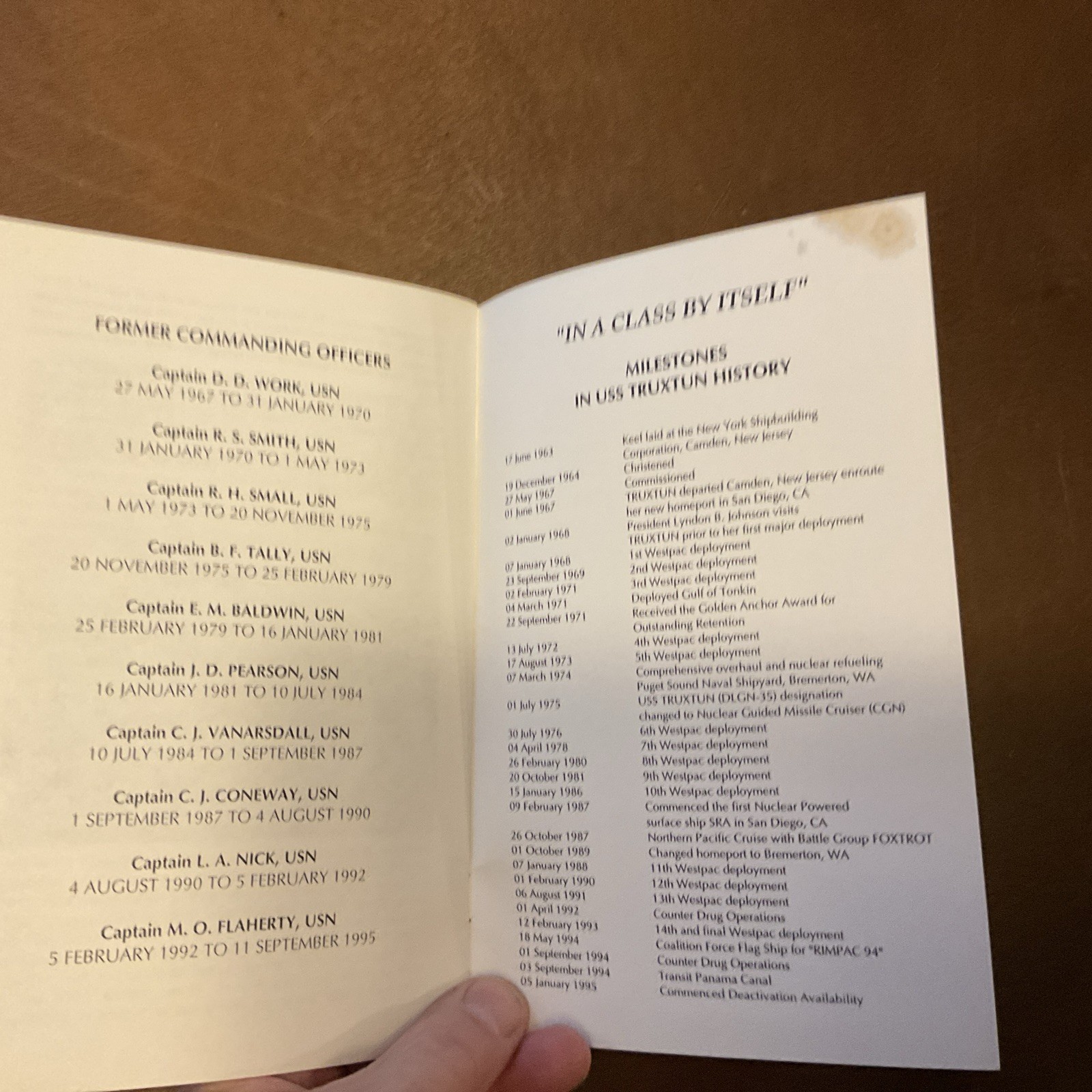 1995 Decommissioning Ceremony USS TRUXTUN CGN 35 Handout Pamphlet Vintage