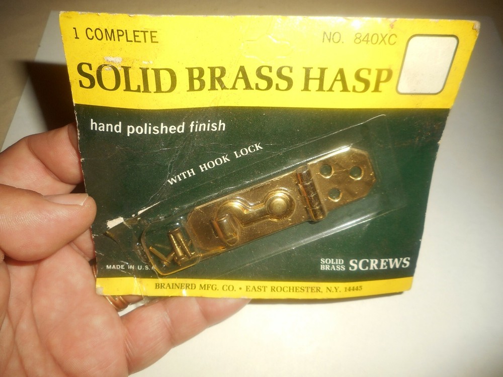 Vintage Solid Brass Hasp & Hook Lock Brainerd Mfg. Small 2 3/4" x 3/4" Nos
