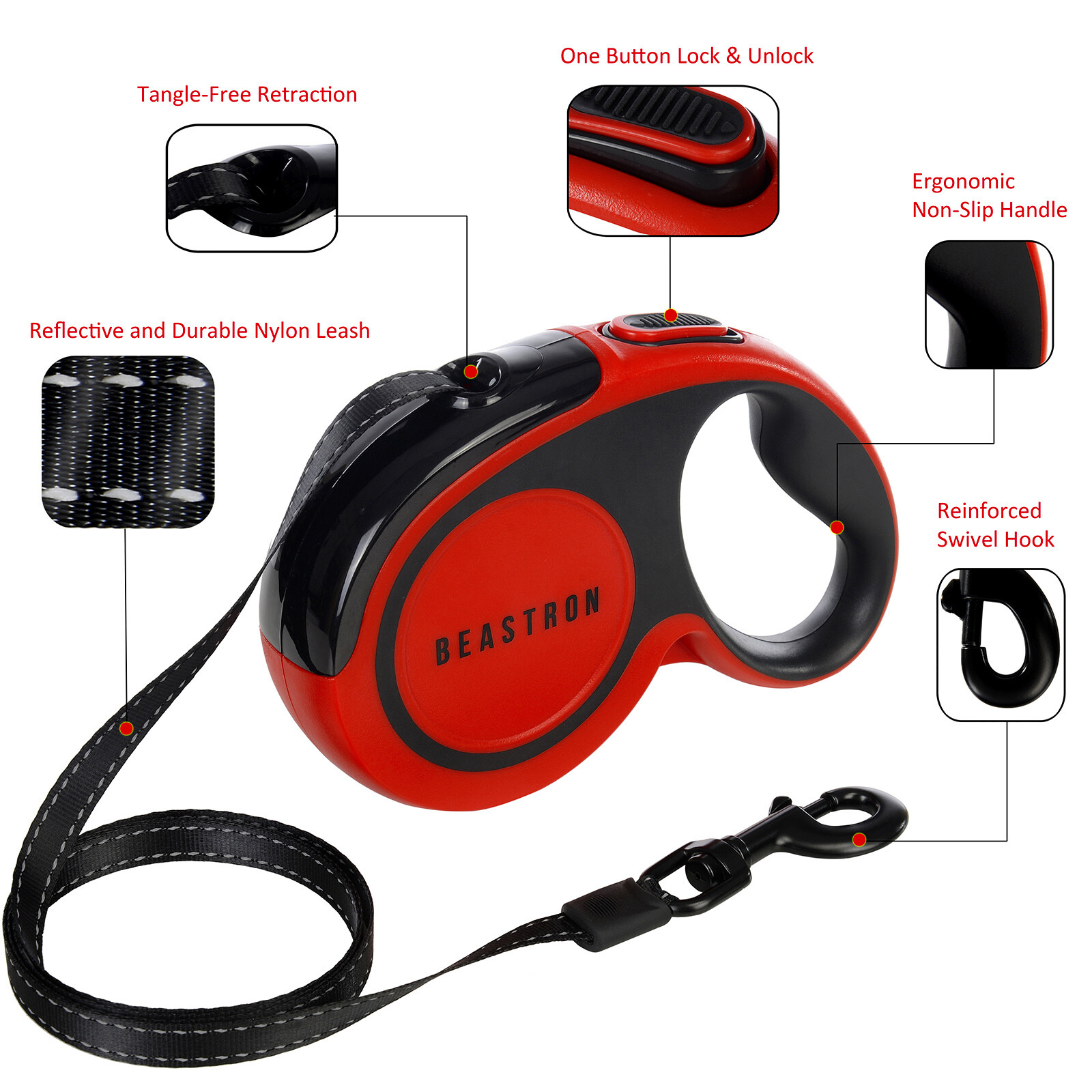 NEW Beastron Heavy Duty Retractable Dog Leash 16' Tangle-Free Best Selling