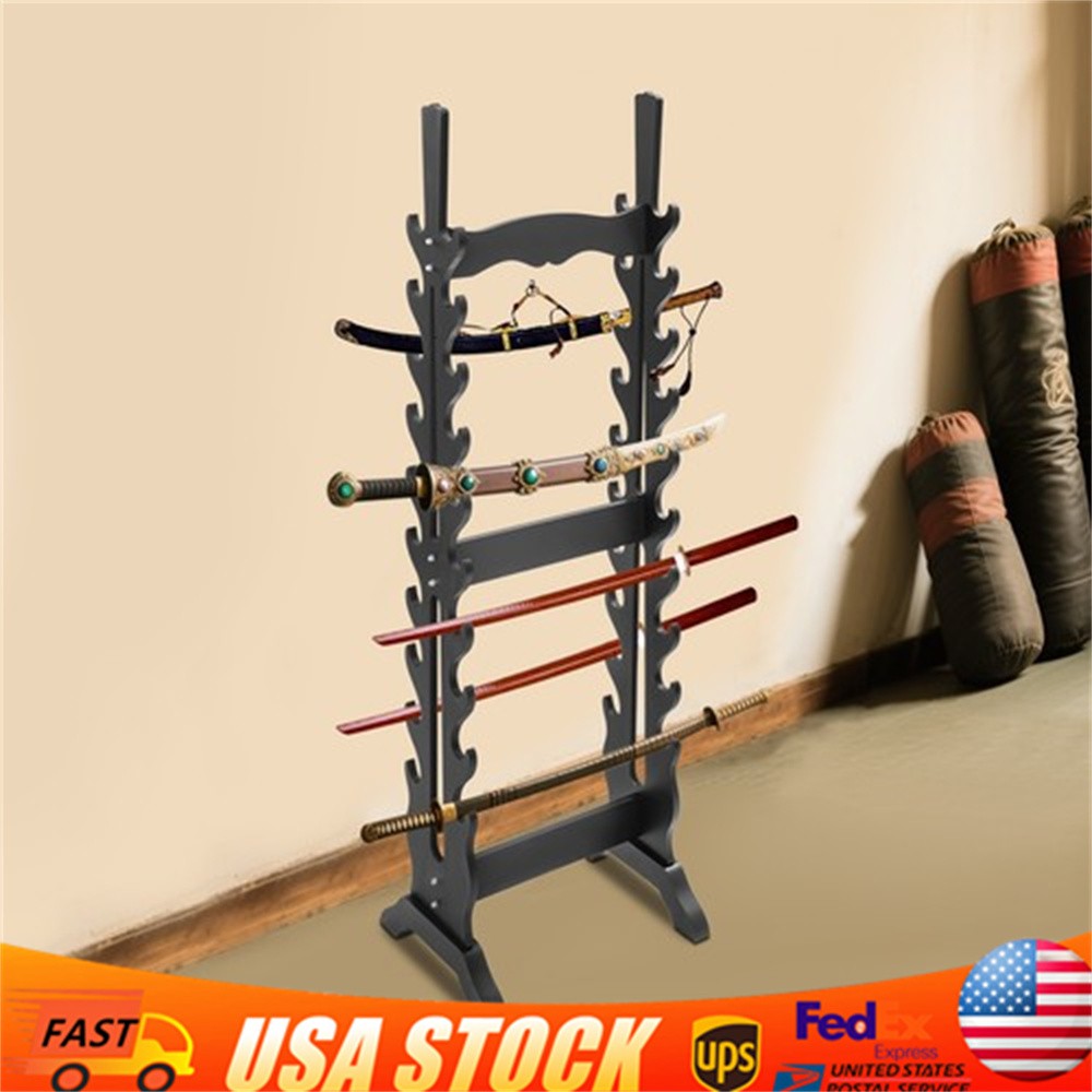 Black Sword Rack Display Mount - Floor Standing Medieval Display Decor Rack