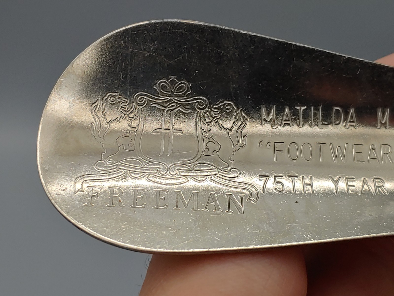 Antique Freeman Shoes Advertisement Shoe Horn 1881-1956 75th Year Employee Award