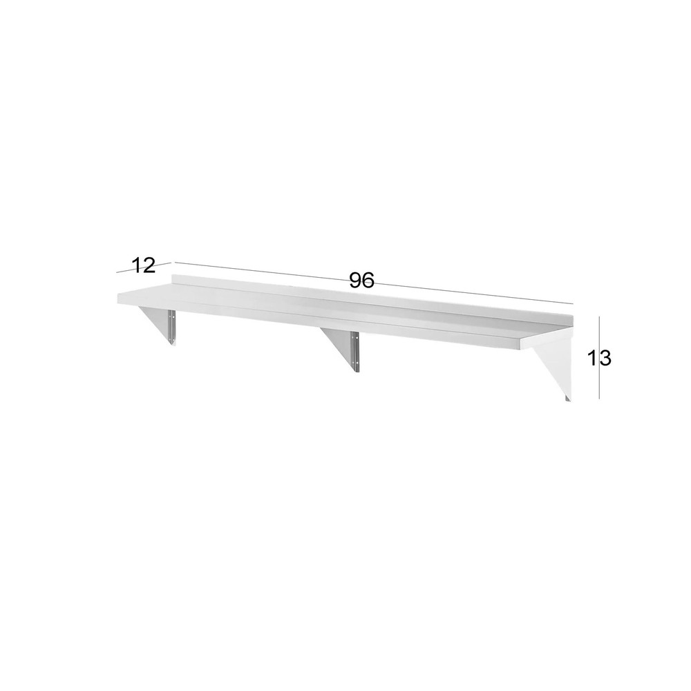 12" x 96" Wall Mount Shelf, Premium Stainless Steel Solid Wall Shelf - Durabl...