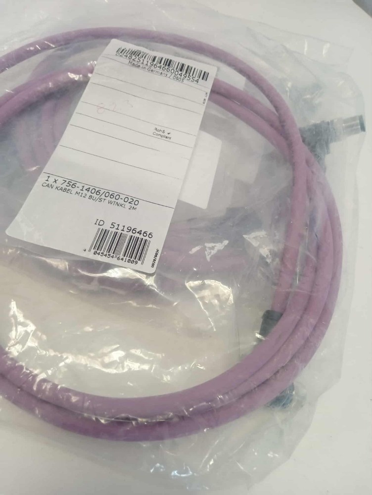 WAGO 756-1406-60-020 CANopen/DeviceNet cable; M12A socket; angled; M12A plug