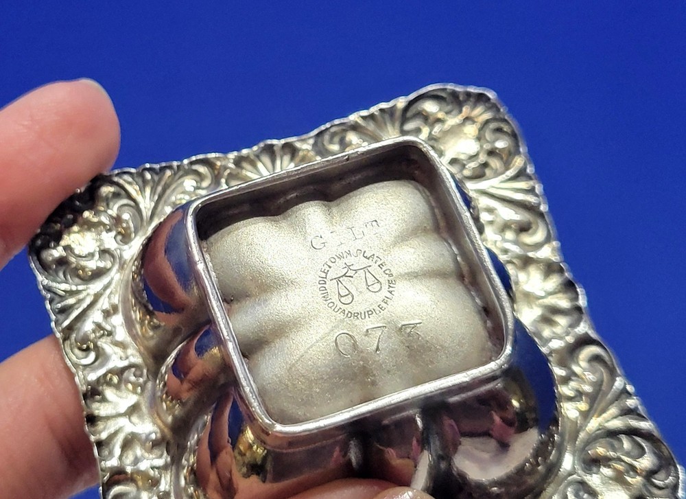 Antique Silverplated Salt Cellars Square and Shell Shaped Pair