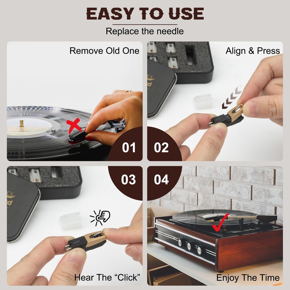 Upgrade Ruby Elliptical Diamond Tip Record Player Needle 5-Pack Stylus Kit Pro