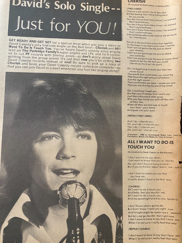 David Cassidy, Full Page Vintage Clipping, aa