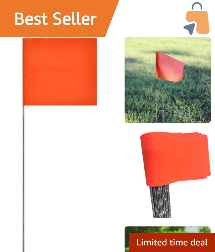 Durable 100-Pack Orange Marking Flags for Landscaping and Construction Projects
