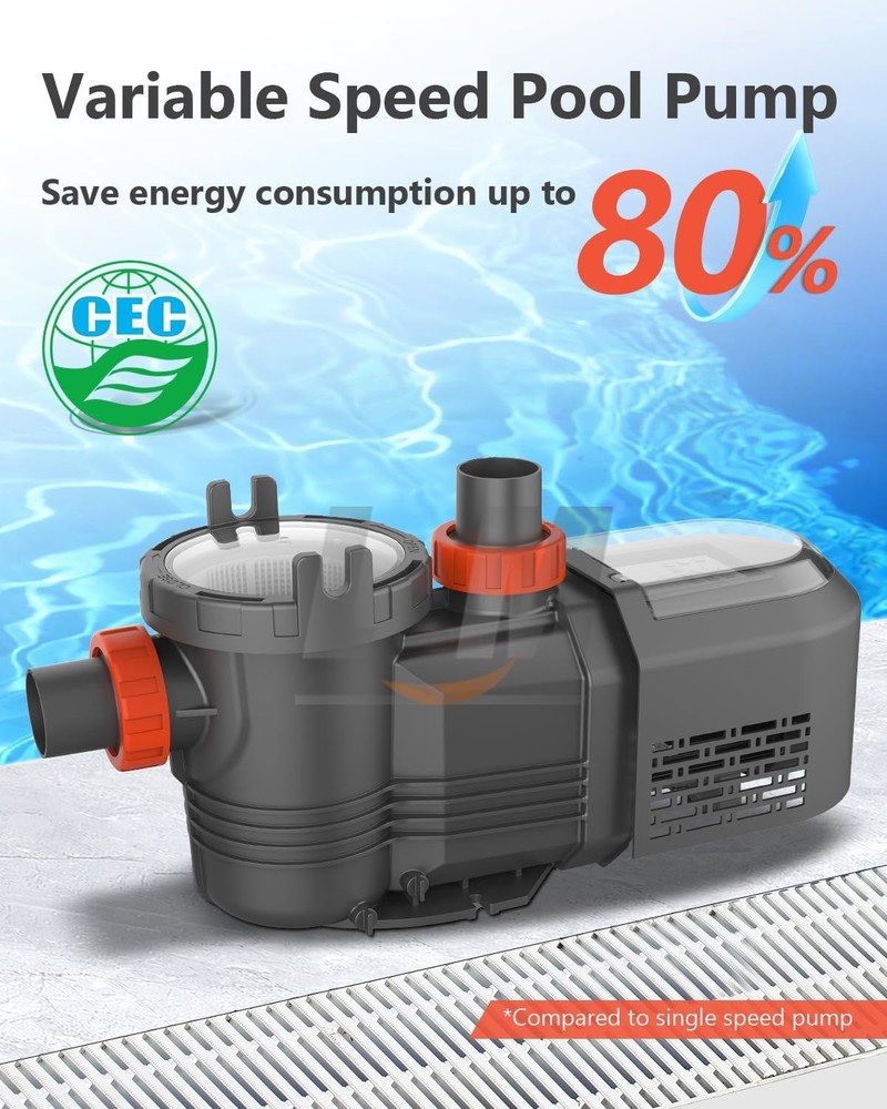 For Inground Pool 2.5HP Variable Speed High Flow Pump 10567GPH Energy Efficient