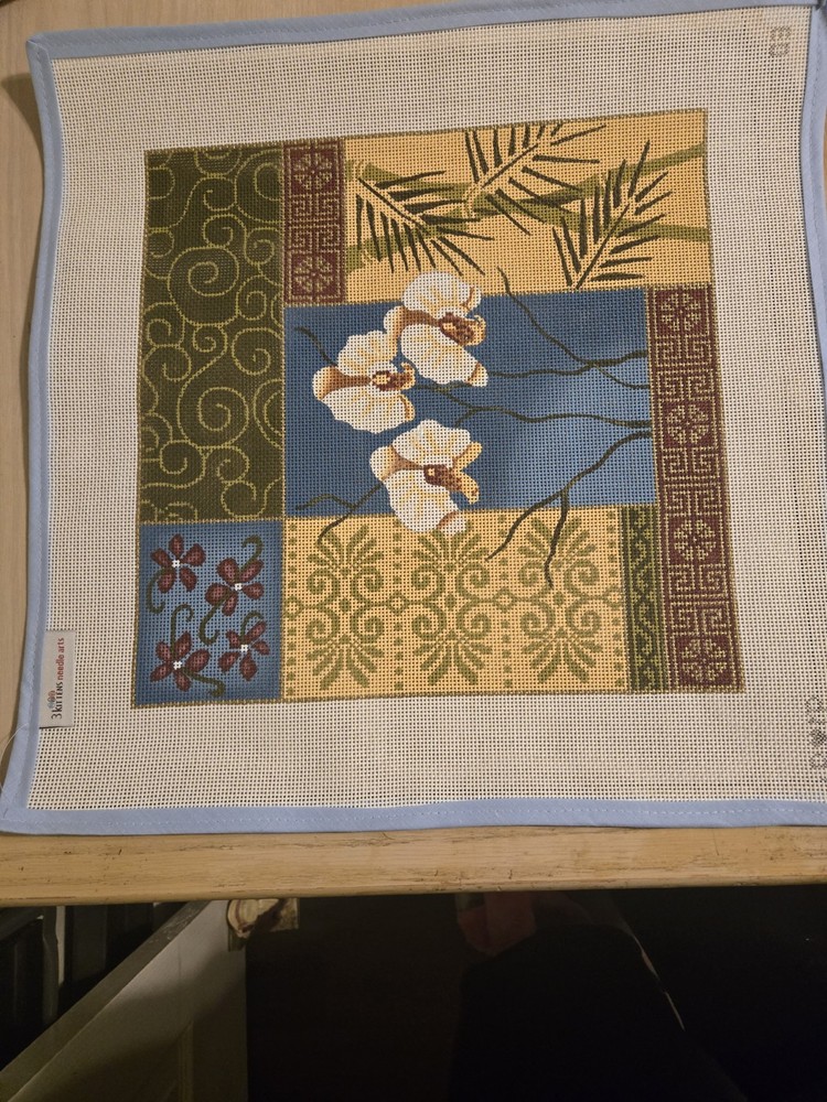 JP Needlepoint Orchid & Bamboo Patchwork needlepoint canvas 12x12