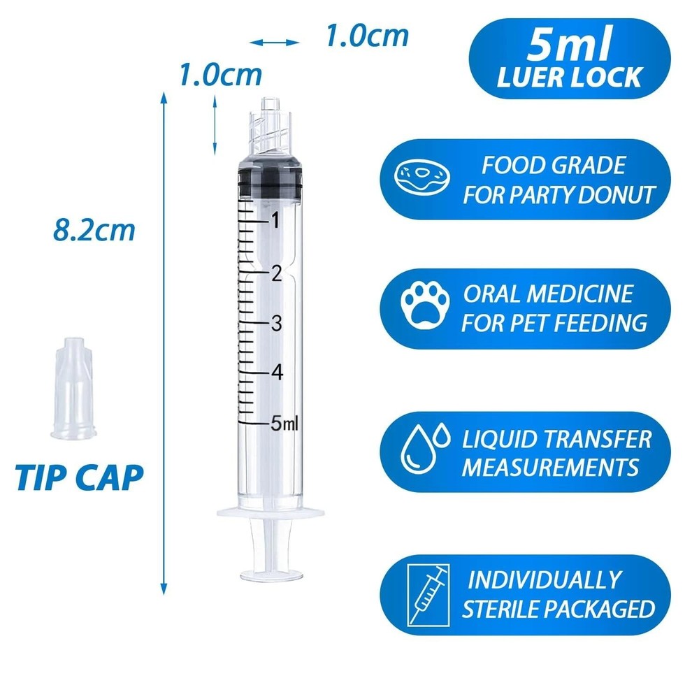 5ml Luer Lock Syringe 4 Pack Small Plastic Sterile Syringes Without Needle | Eba