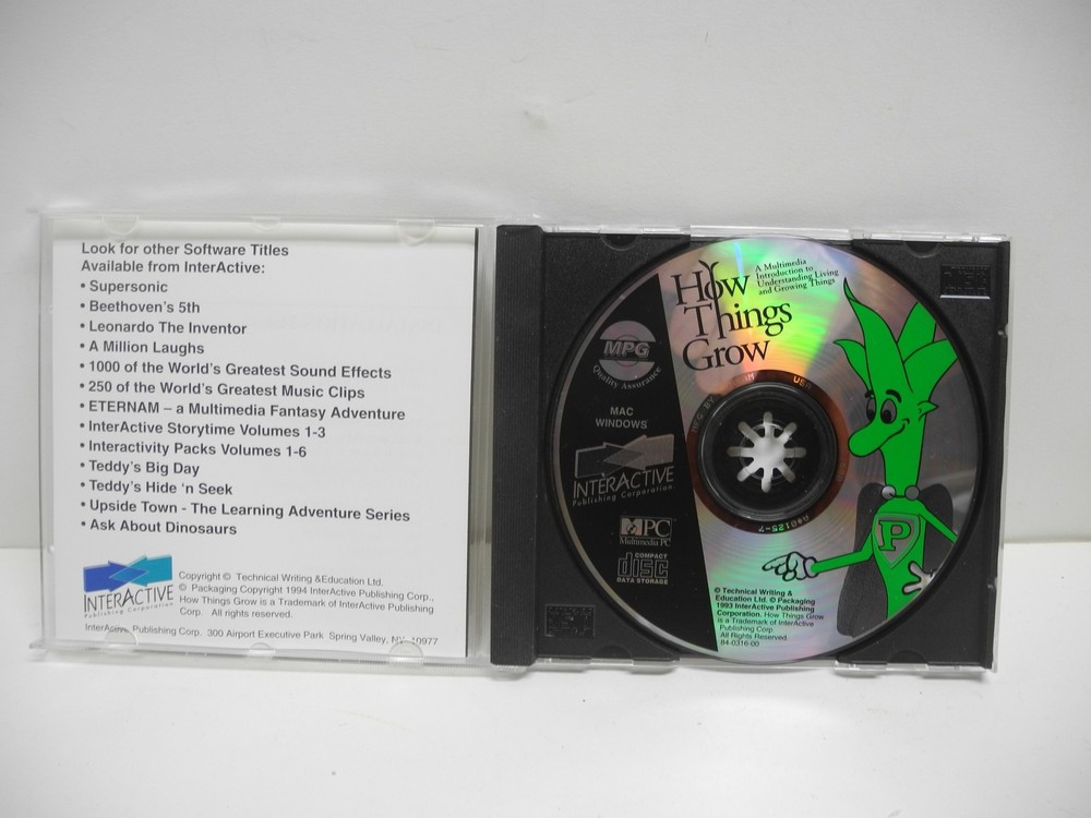 "How Things Grow" 1993 InterActive Publishing Corp. PC/Mac CD ROM with Booklet