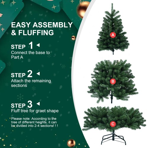 6ft Pre-lit Xmas Tree 760 Tips Hinged Branches Memory Wire Easy Fluff Christmas