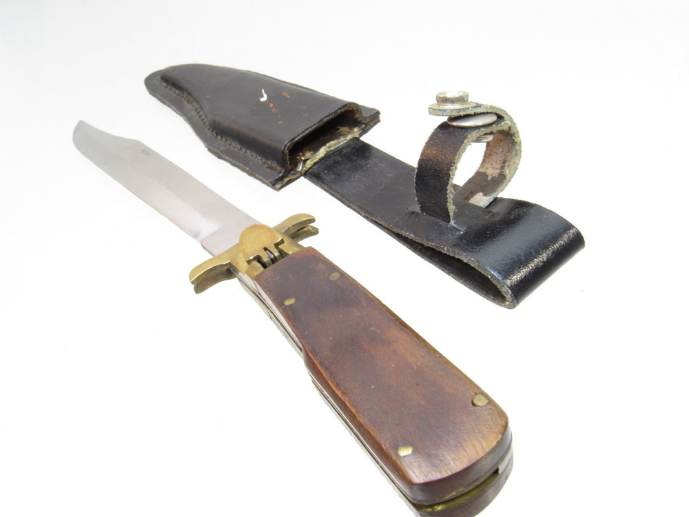 VINTAGE Long Folding Locking Handle Bowie Hunting Knife Dagger With Sheath T8119