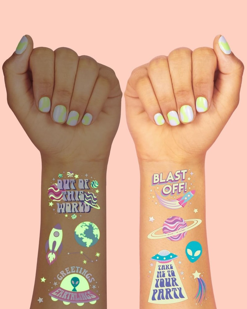 xo, Fetti Space + Planets Glow in Dark Temporary Tattoos for Medium, Silver