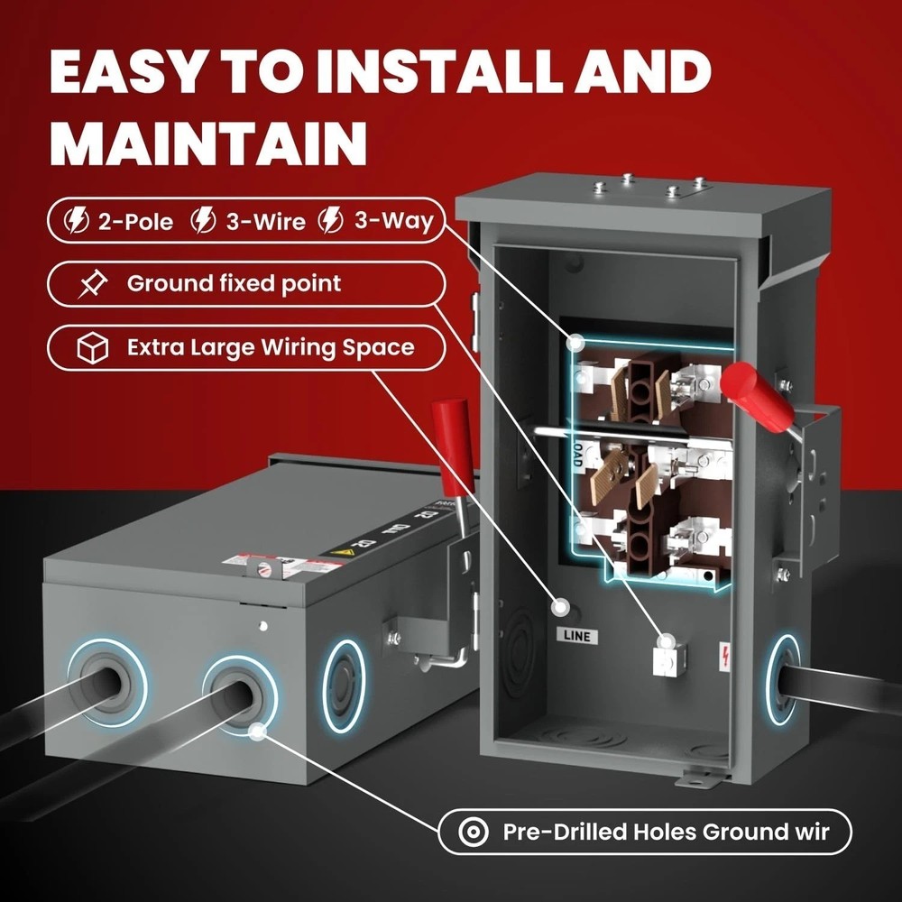 200A Manual Generator Transfer Switch,Heavy Duty 48000W General Double-Throw