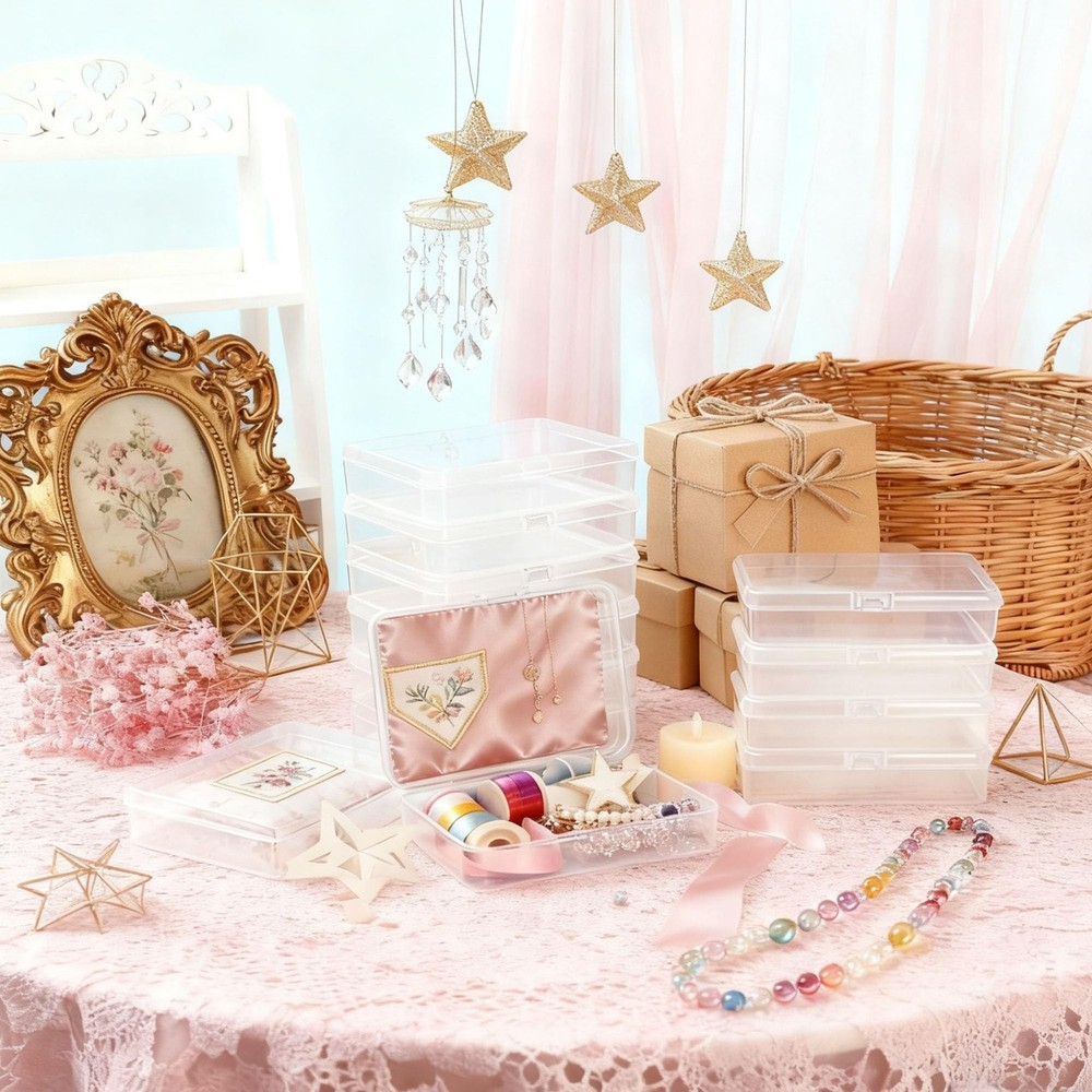 LJY 12 Pieces Rectangular Empty Mini Clear Plastic Organizer Storage Box Cont...