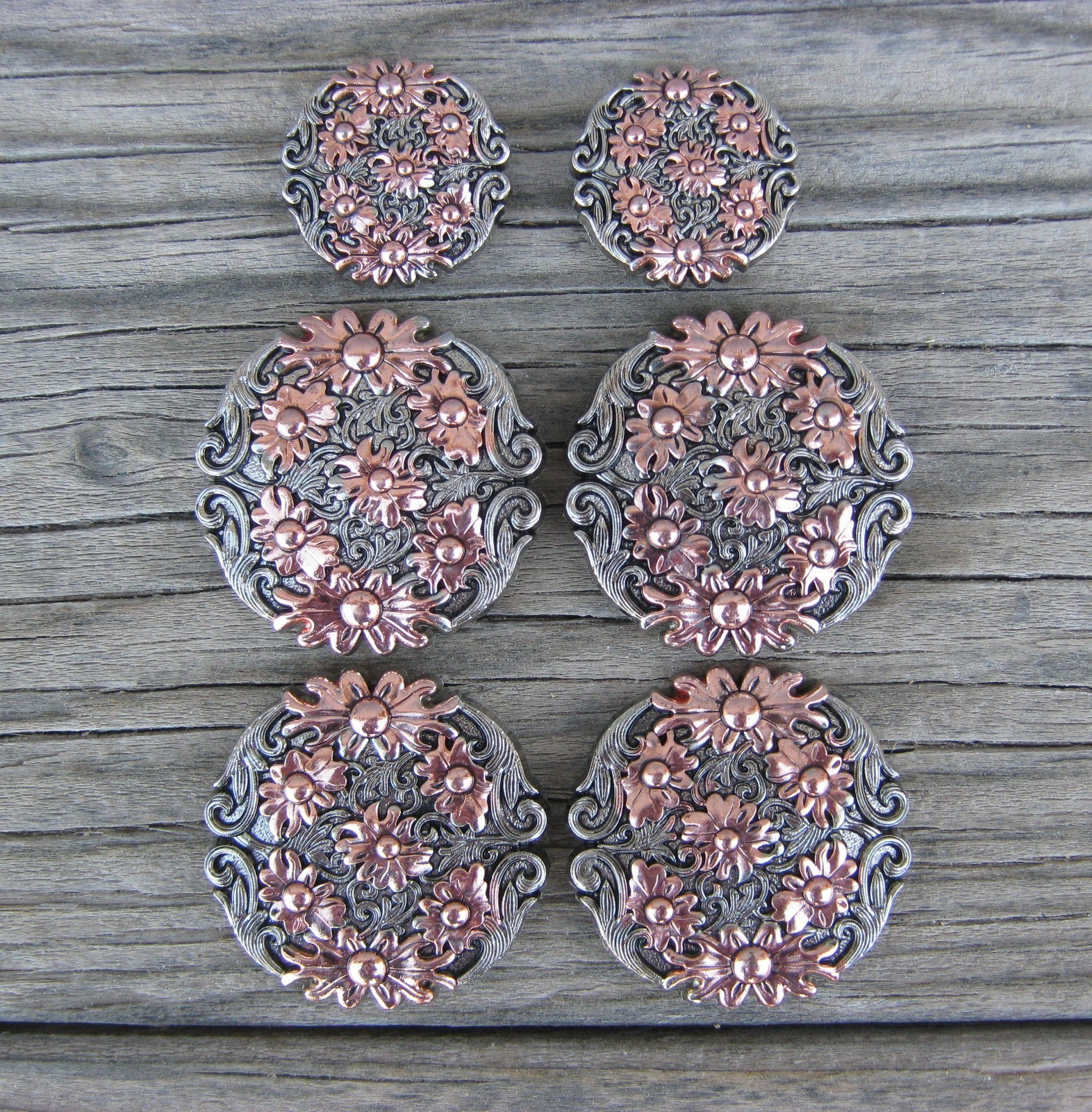 Copper Bloom Antique Nickel Saddle Concho Set Screw Backs