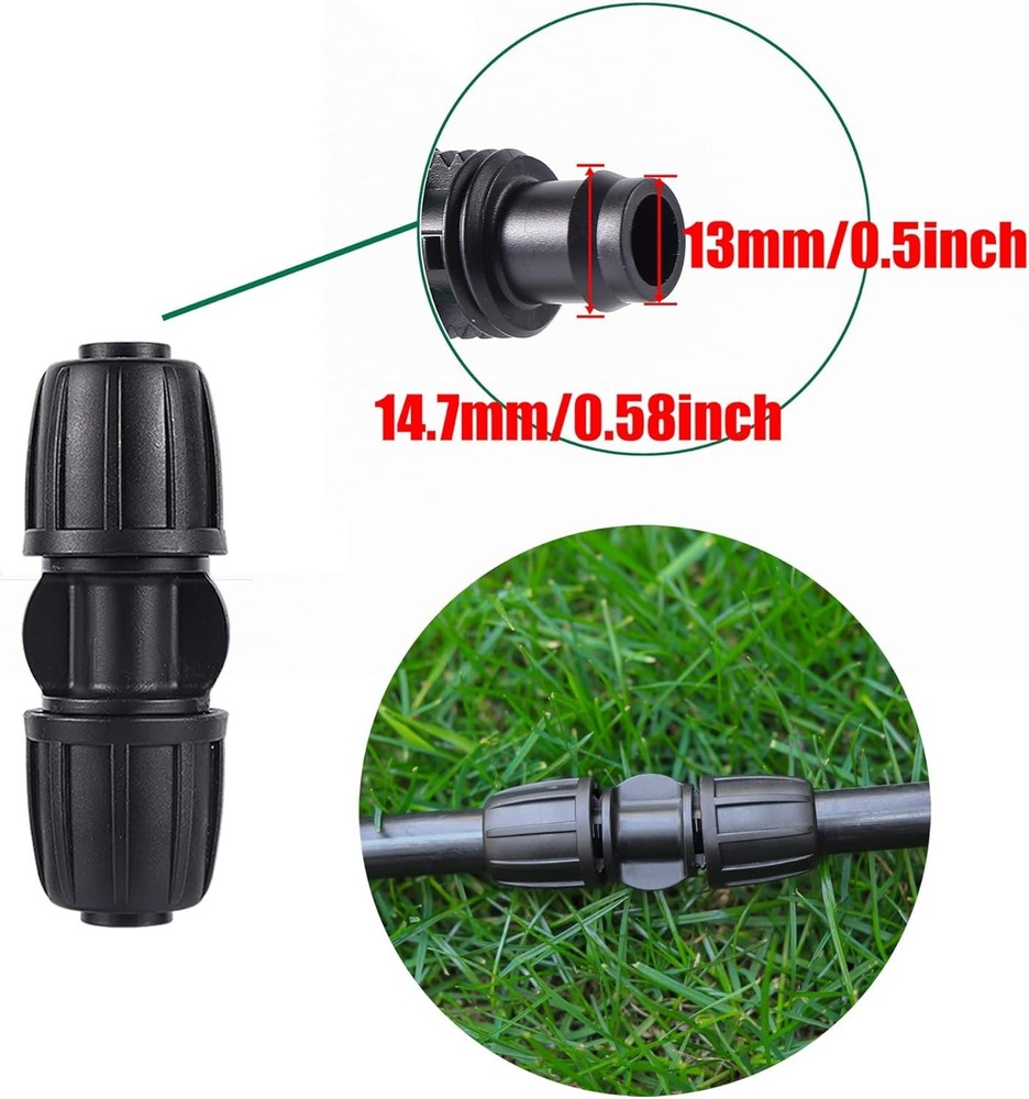 10 Pack 1/2 Inch Plastic Drip Irrigation Coupling Connectors for Garden System