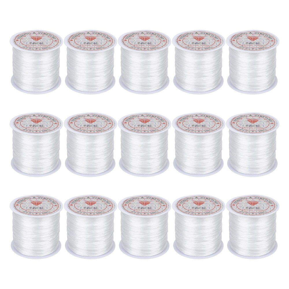 15 Rolls 50M Elastic String for Bracelets, 0.8mm Bracelet White
