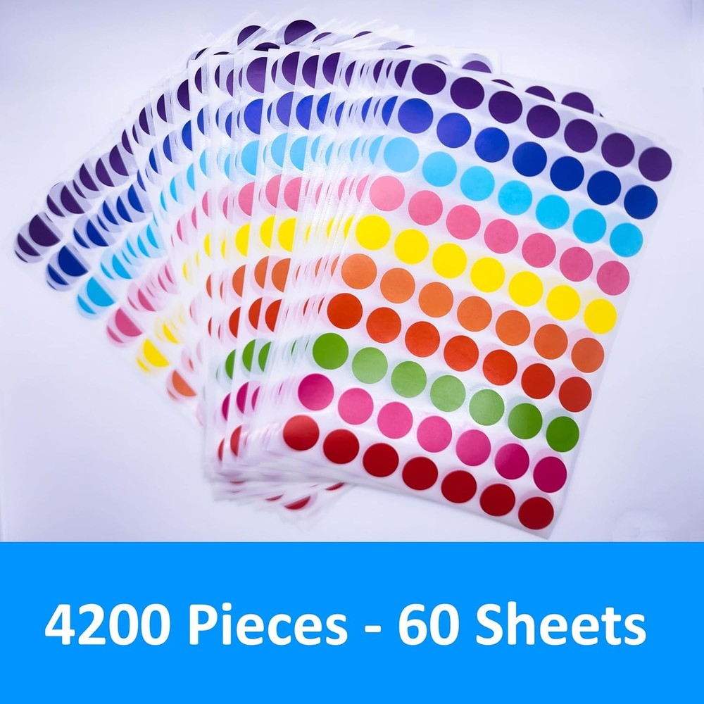 4200 Pieces 3/4" Colored Dot Stickers Color Coding Labels 0.75 Inch, Multiple