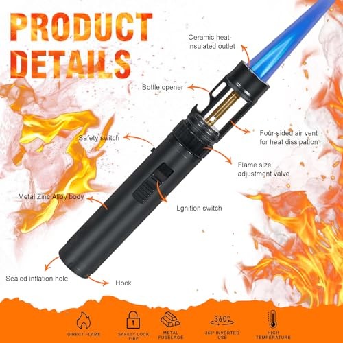 Torch Lighter, Bright Fire Lighter with Safety Lock and Adjustable Blue Black