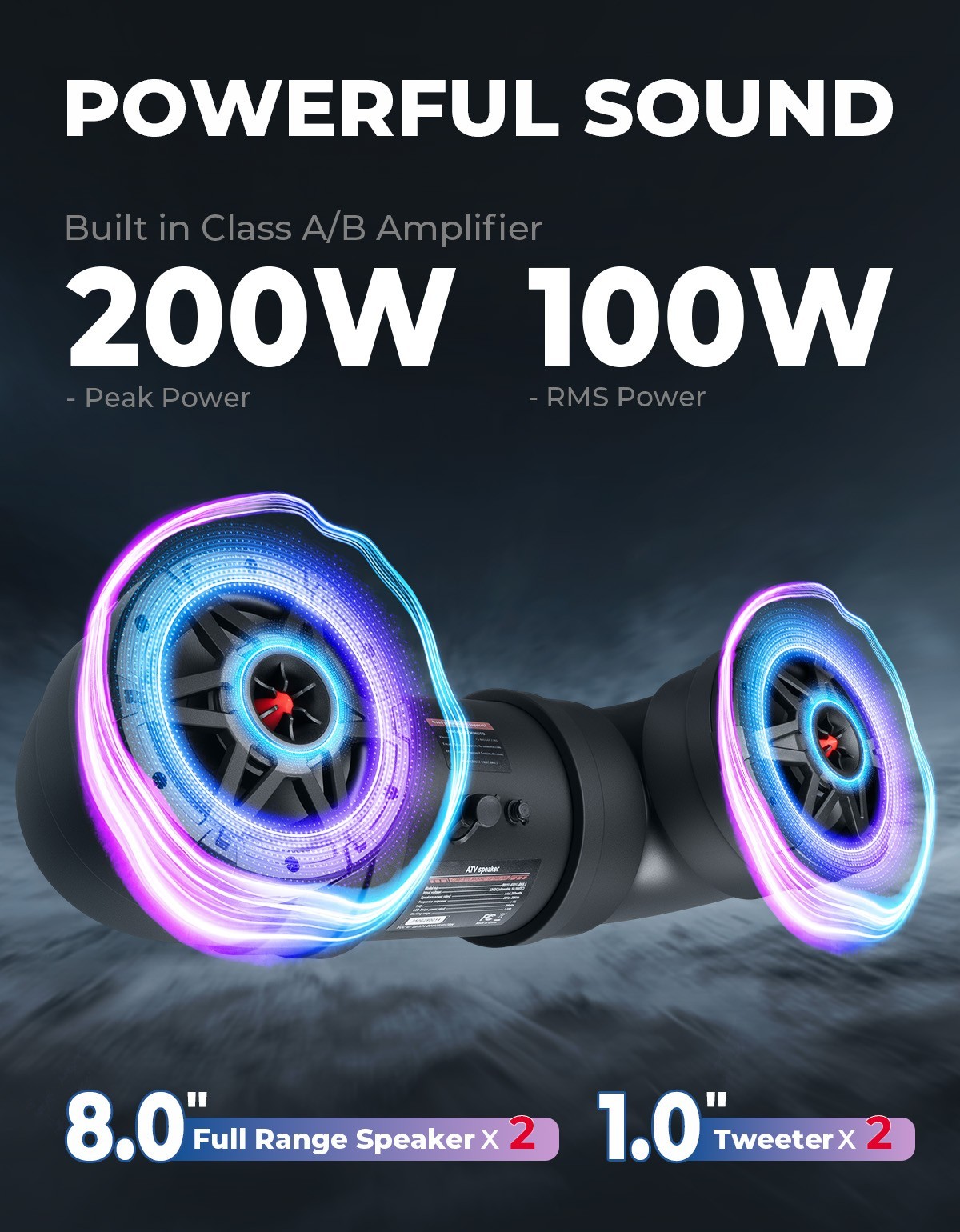 ATV 8-Inch Tube Speaker Audio Systems Bluetooth for Cforce Outlander Sportman