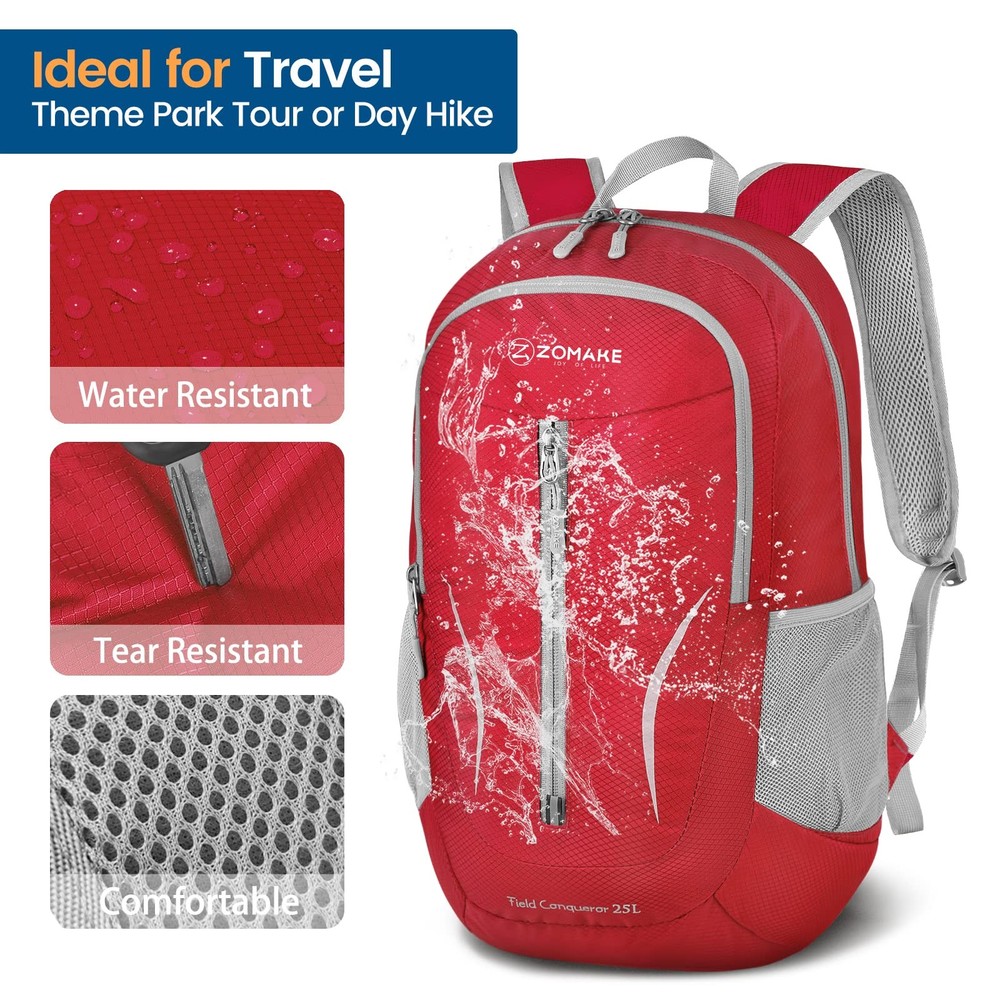 25L Red Ultra Lightweight Packable Backpack Foldable Water Resistant Hiking