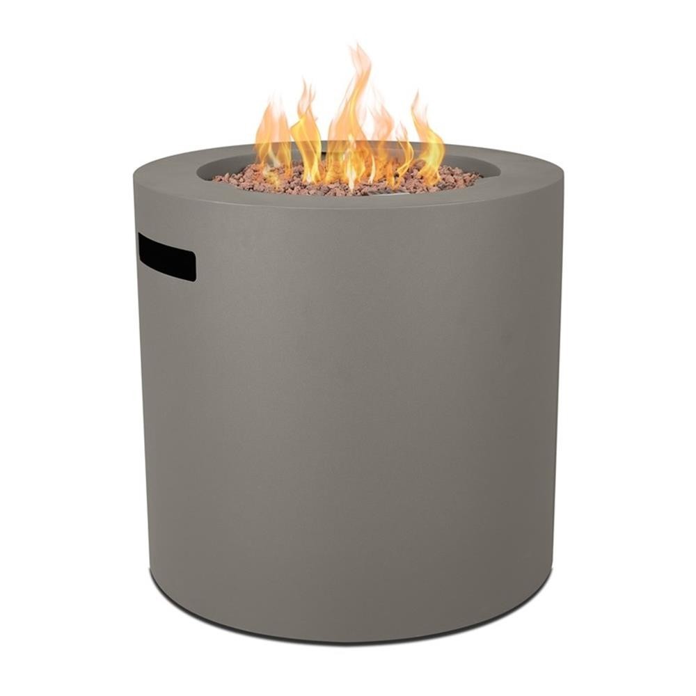 Pemberly Row 24" Round Stainless Steel Propane Fire Pit Table In Mist Gray