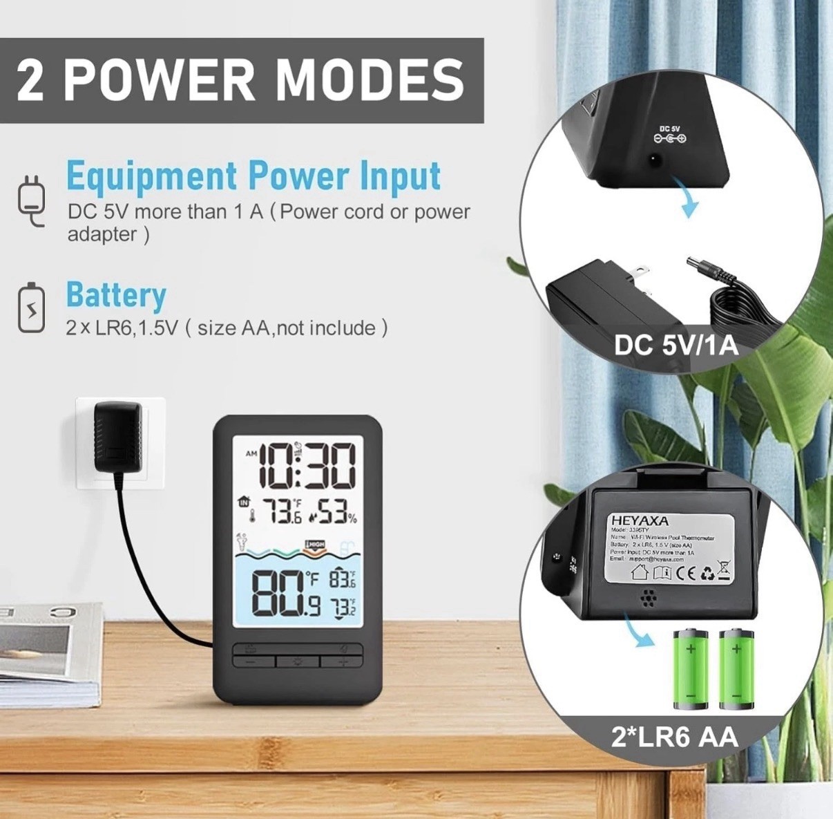 HEYAXA Wireless WiFi Pool Thermometer 4" Digital LCD Display Water Swimming Pool