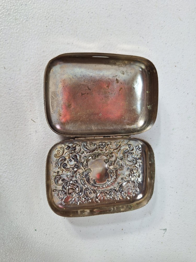 Antique Silver Hinged Box Tin Victorian