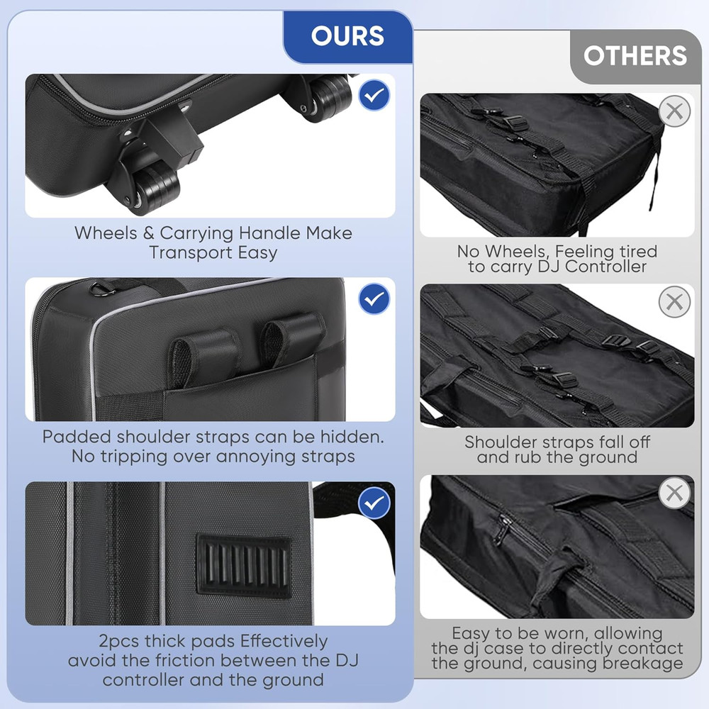 DJ Controller Case with Wheels Compatible with DDJ FLX10 / DDJ-GRV6 / 1000 / 100